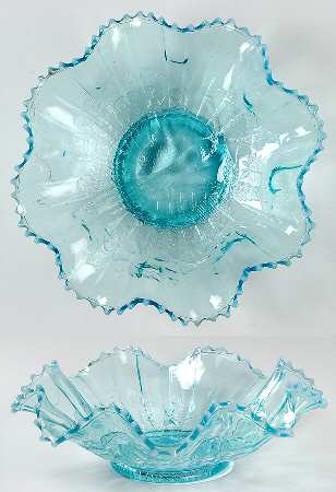 Peacocks on the Fence-Blue (Opalescent) by Northwood