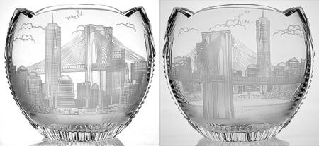 Waterford Crystal America the Beautiful (Copper Wheel Studio) Vases Scalloped Bowl