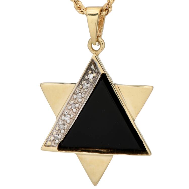 Estate Jewelry Necklaces 14KY Onyx & Diamond Accent Star of David Necklace
