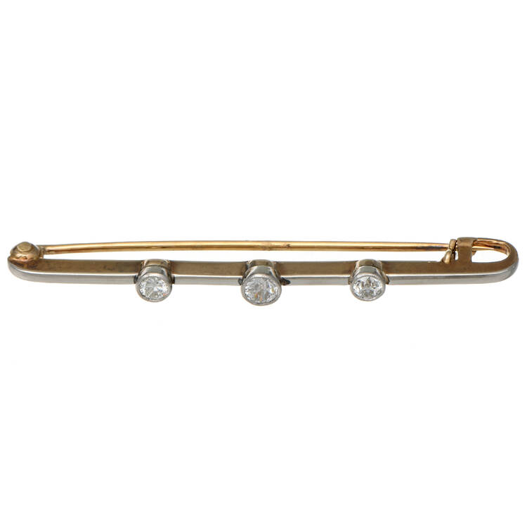 Estate Jewelry Pins & Brooches 12/10KYW Art Deco Three Stone Diamond (0.38) Bar Pin