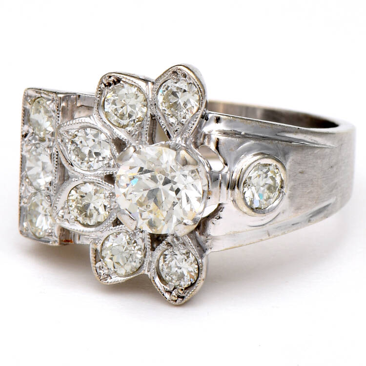 Estate Jewelry Rings 14KW Art Deco Diamond (2.13) Textured Ring