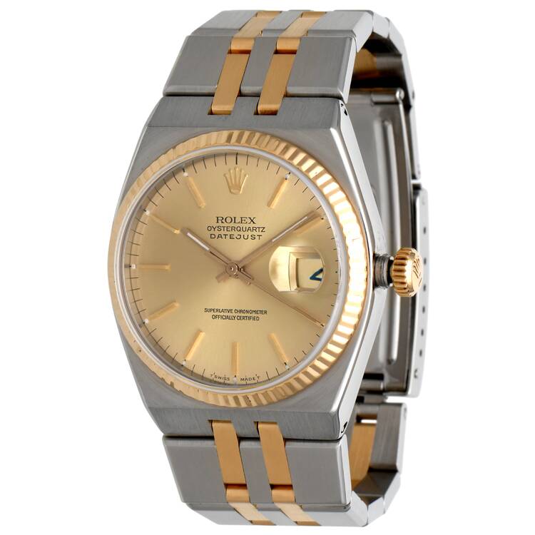 Estate Jewelry Mens Watches Rolex Two Tone 17013 36mm Oysterquartz with Champagne Dial Circa 1989